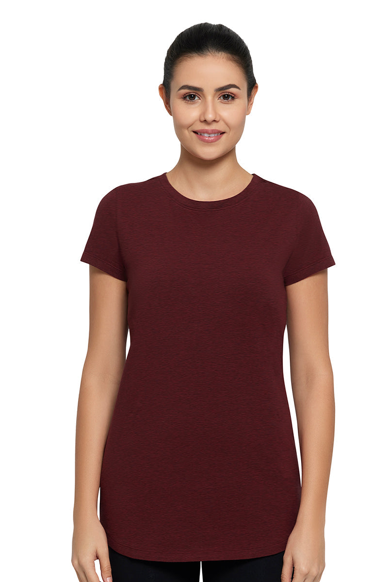 Amante Women's Short Sleeve Relaxed Fit Maroon Round Neck T-Shirt